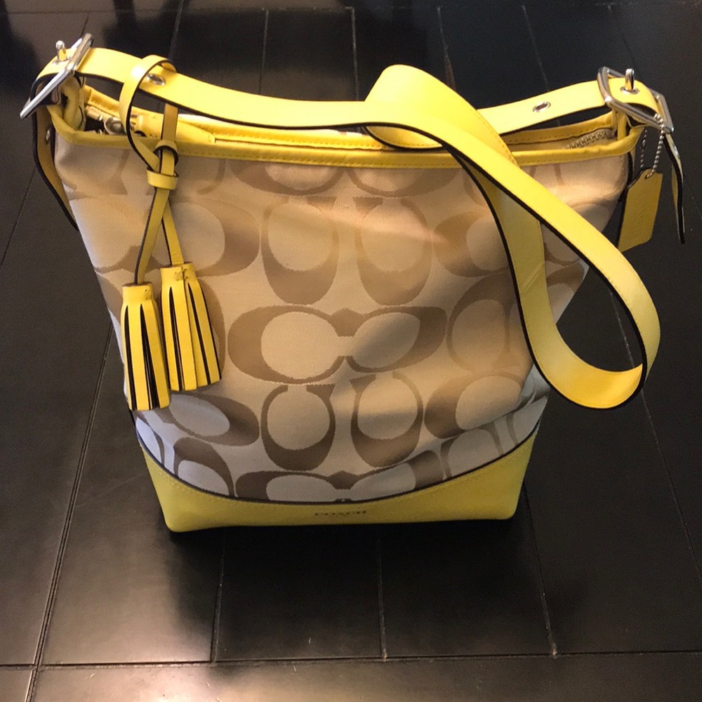 Authentic Coach large canvas & yellow leather hobo